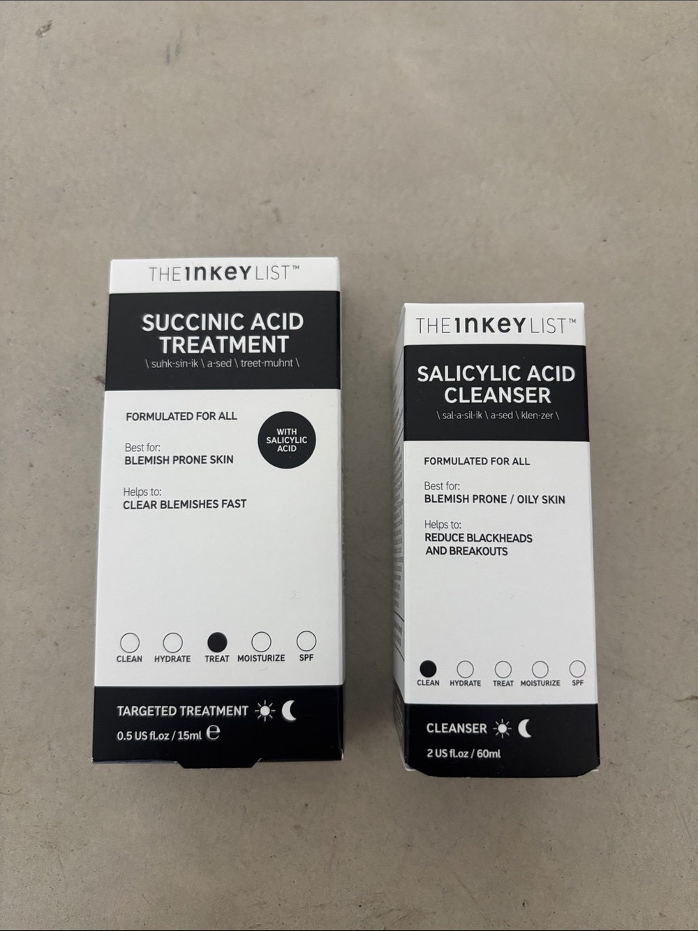 NIB The Inkey List bundle: Succinic Acid Treatment and Salicylic Acid Cleanser